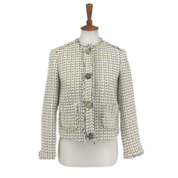 Zara Jackets & Blazers - Zara Basics Cream Tweed Style Blazer Flower Button